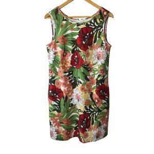 Talbots Tropical Floral Textured Cotton Sleeveless Shift Dress Size 8
